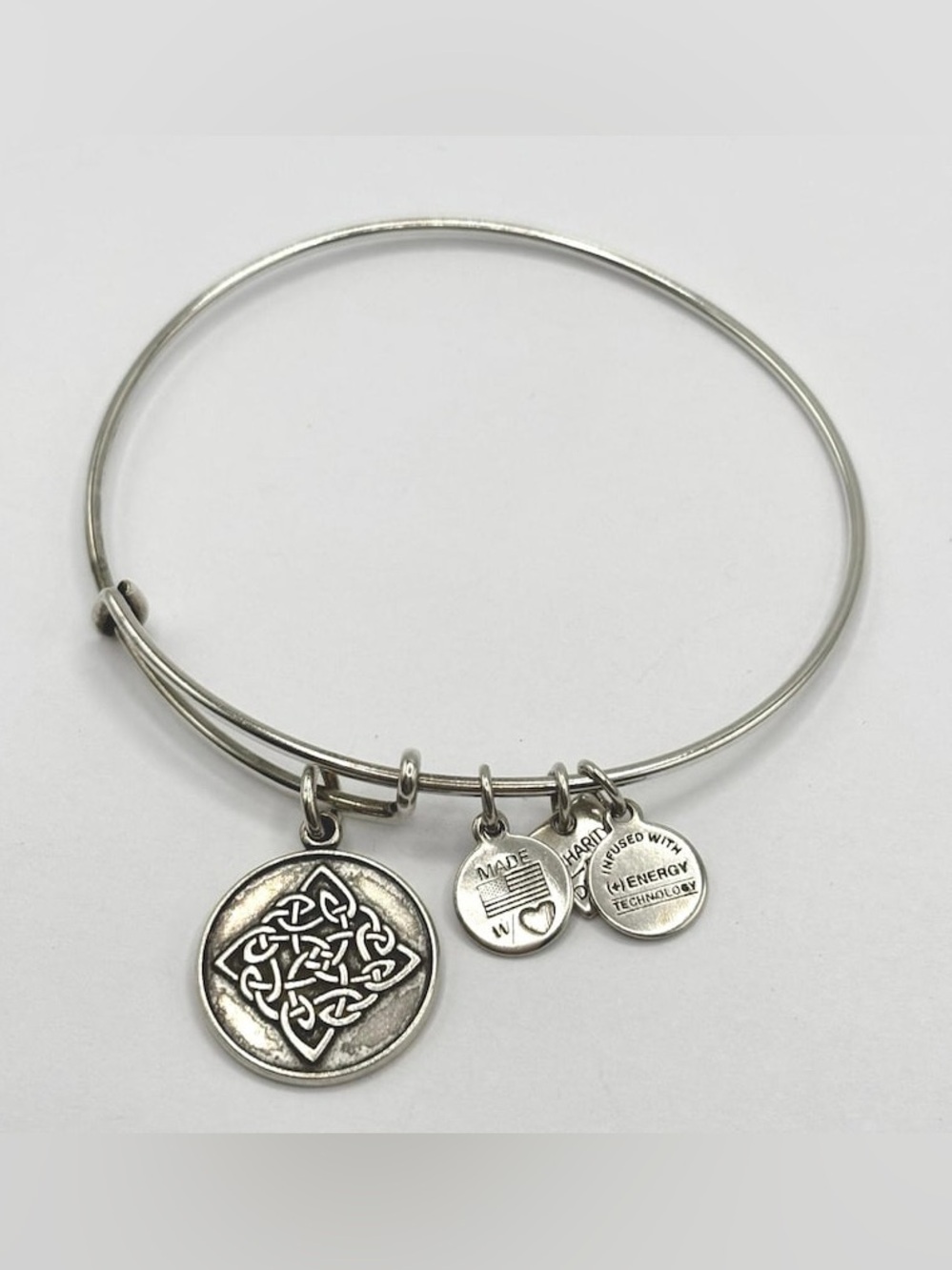 Alex and Ani Celtic Knot Charm Bangle Adjustable Bracelet in Rafaelian Silver